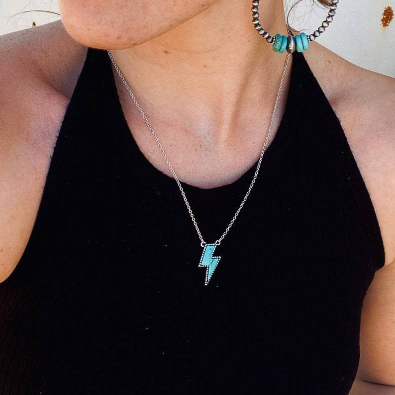 Wholesale retro lightning punk pendant bohemian turquoise clavicle chain