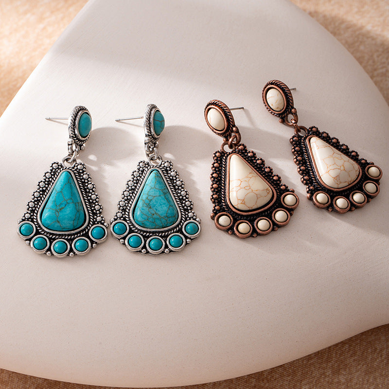 Wholesale Bohemian-Style Geometric Turquoise Earrings — Vintage Teardrop Dangles Statemente Earrings