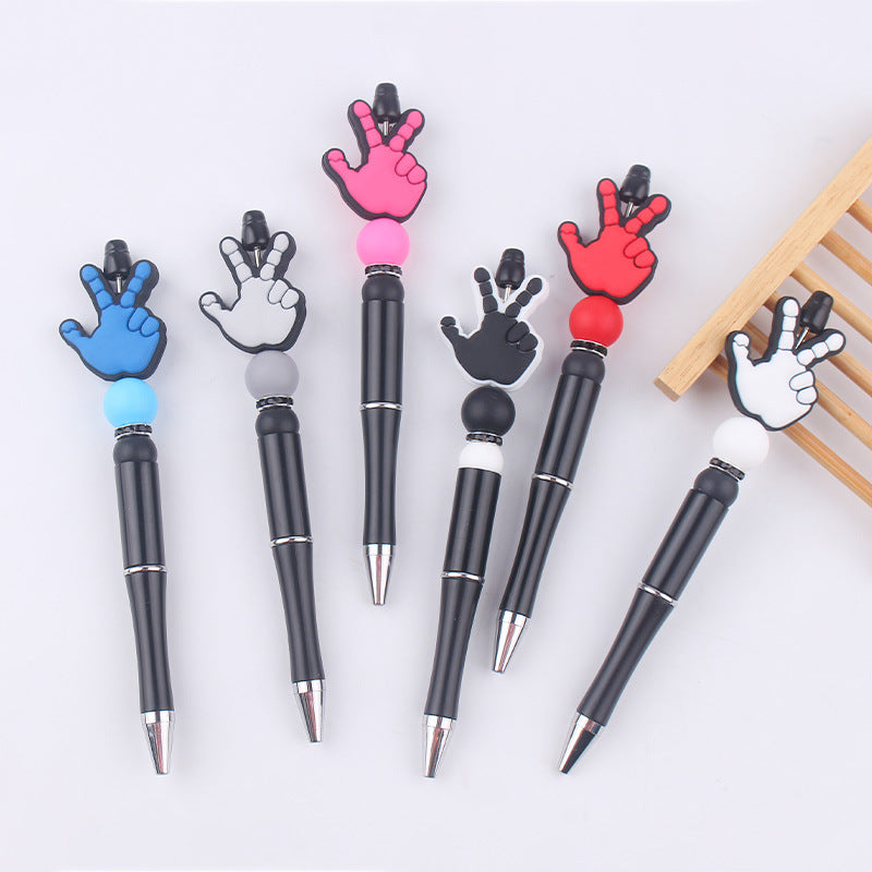 Wholesale Beaded Pen Creative Handmade Palm Silicone Beaded Pen Black Plastic Multifunctional Ballpoint Pen