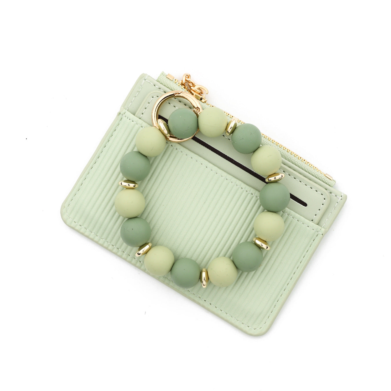 Wholesale Leather Card Holder  Silicone Bead Wristlet Keychain
