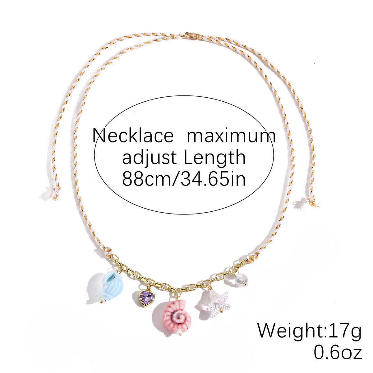 Wholesale  Ocean Style Braided Colored Rope Necklace Pearl Shell Starfish Ceramic Fish Pendant Bohemian Necklace