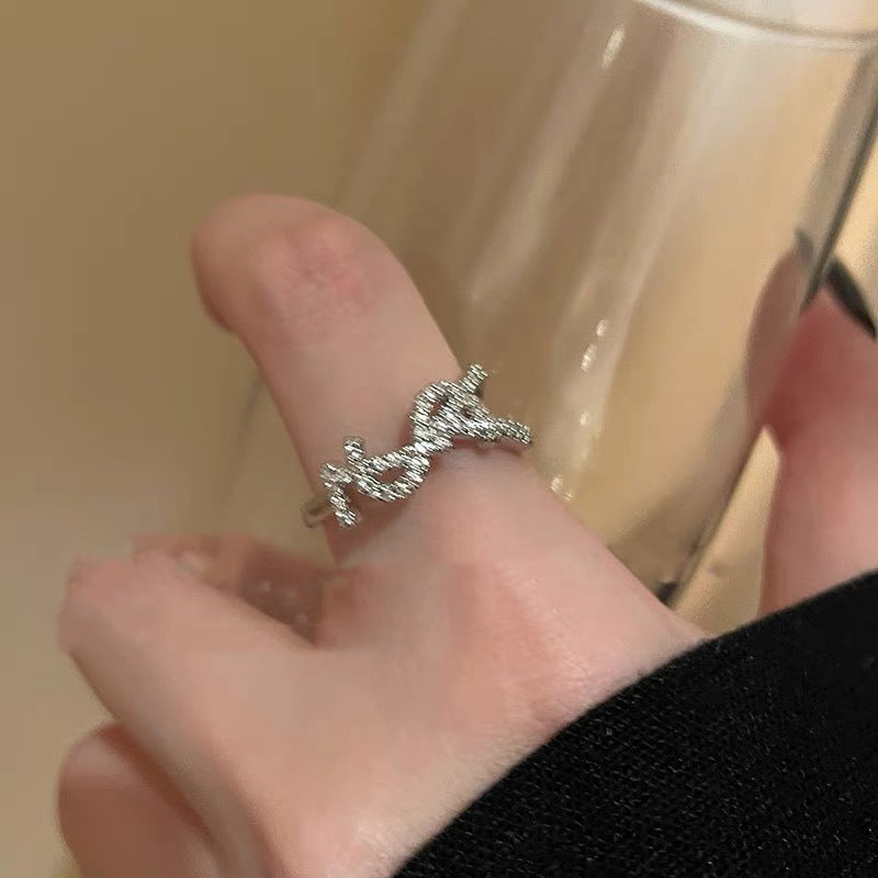 Wholesale Zinc Alloy Electroplated Zircon Letter Open Ring Trendy Geometric Women S Index Finger Ring Everyday Fashion Jewelry Accessory