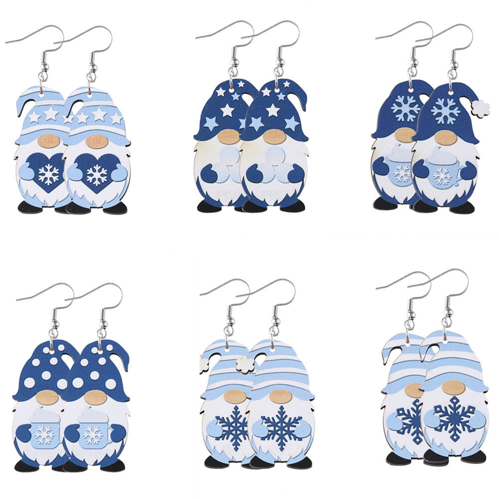 Wholesale  Winter Snowflake Cute Striped Dwarf Pendant Wood Earrings