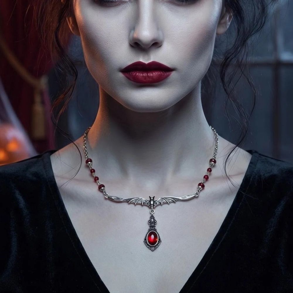 Wholesale Vintage Gothic Bat Blood Drop Necklace Women  Party Gift Fashion Accessory
