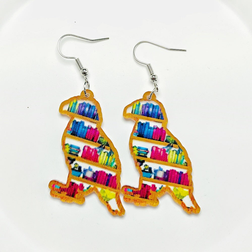 Wholesale Acrylic Teachers Day Earrings Cat Puppy Rabbit Bookshelf Earrings ACC-ES-Qiyu002