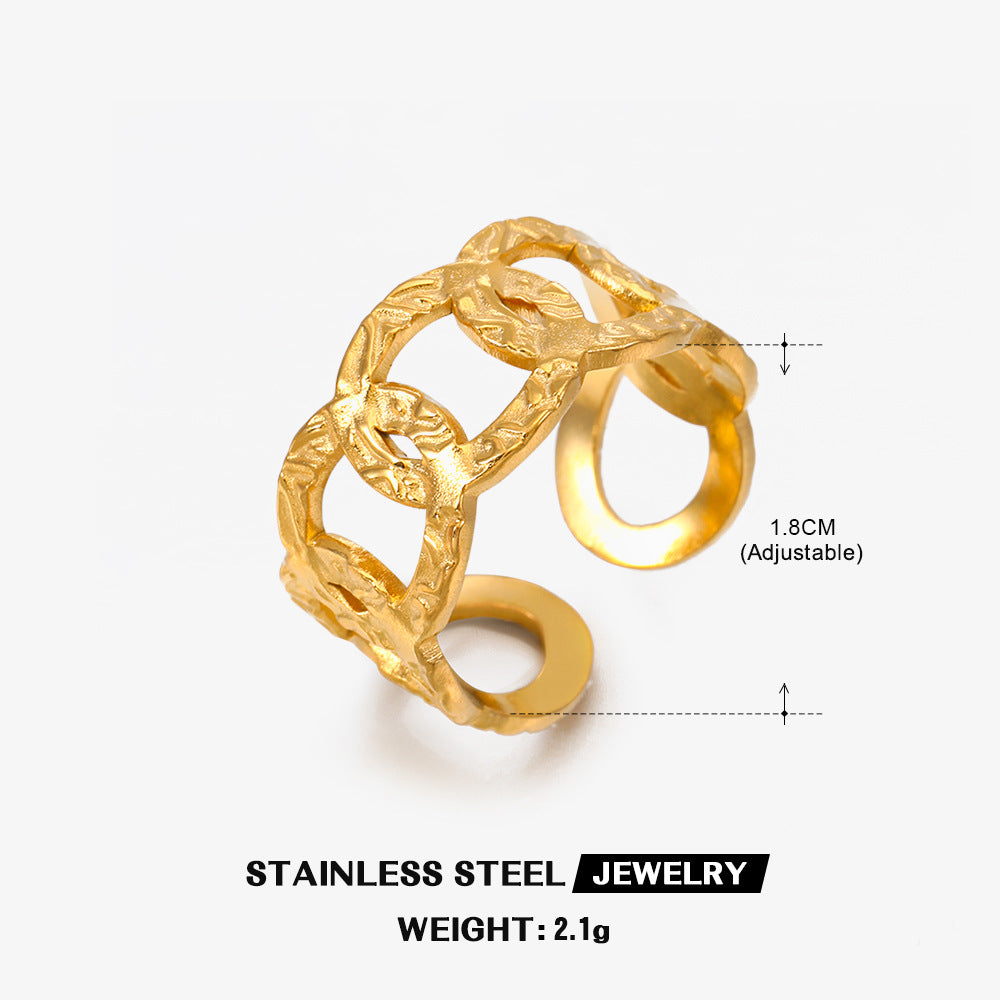 Wholesale Vintage Stainless Steel Chain Open Adjustable 18K Gold Plated Ring