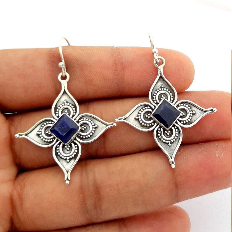 Wholesale Creative geometric sapphire diamond earrings