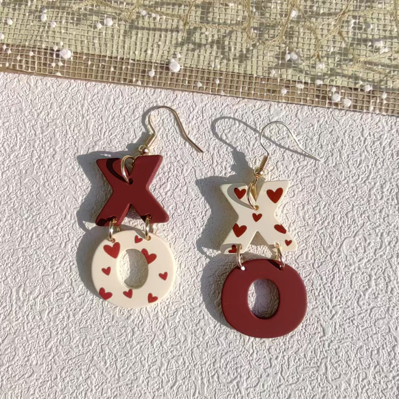 Wholesale Acrylic spray paint feel XO Valentine's Day splicing cute polka dot earrings