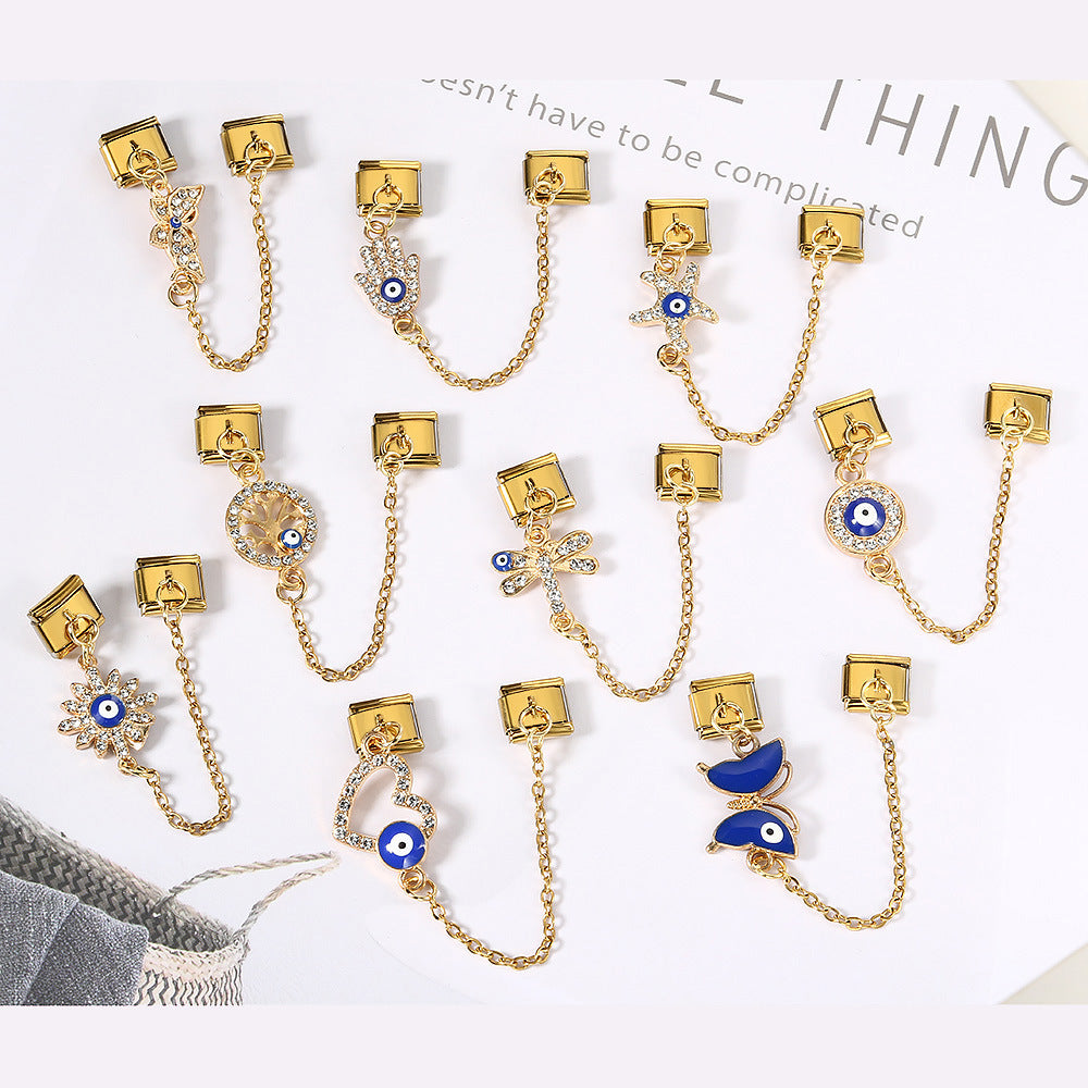 Wholesale  Italian Charm Bracelet 9mm DIY Devil' s Eye Hook Creative Stainless Steel Composable Bracelet