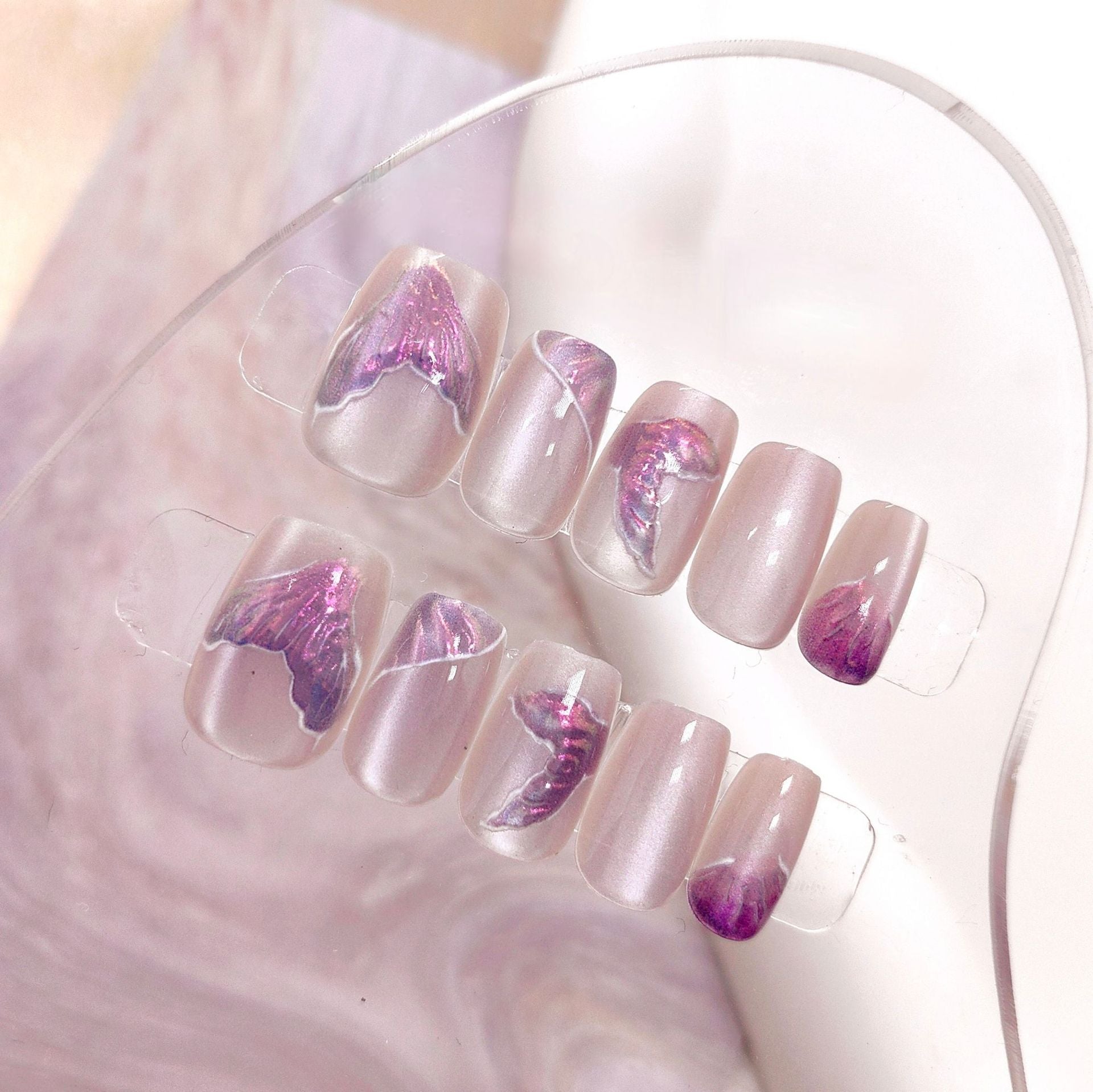 Wholesale 10 Pieces/box Purple Cat Eye Nails Kits Nail Stickers