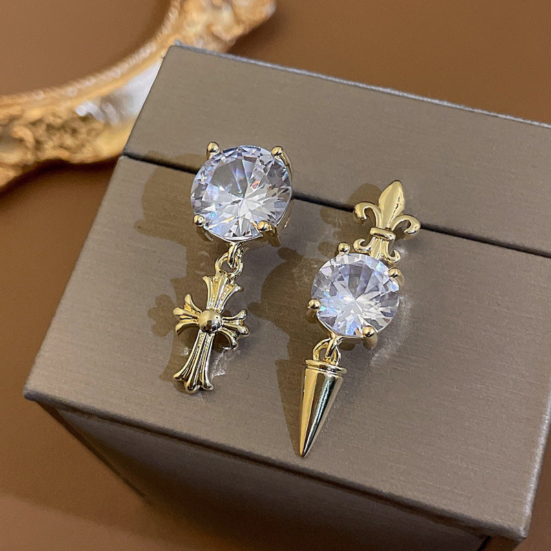 Wholesale electroplated silver needle zircon pearl flower heart earrings