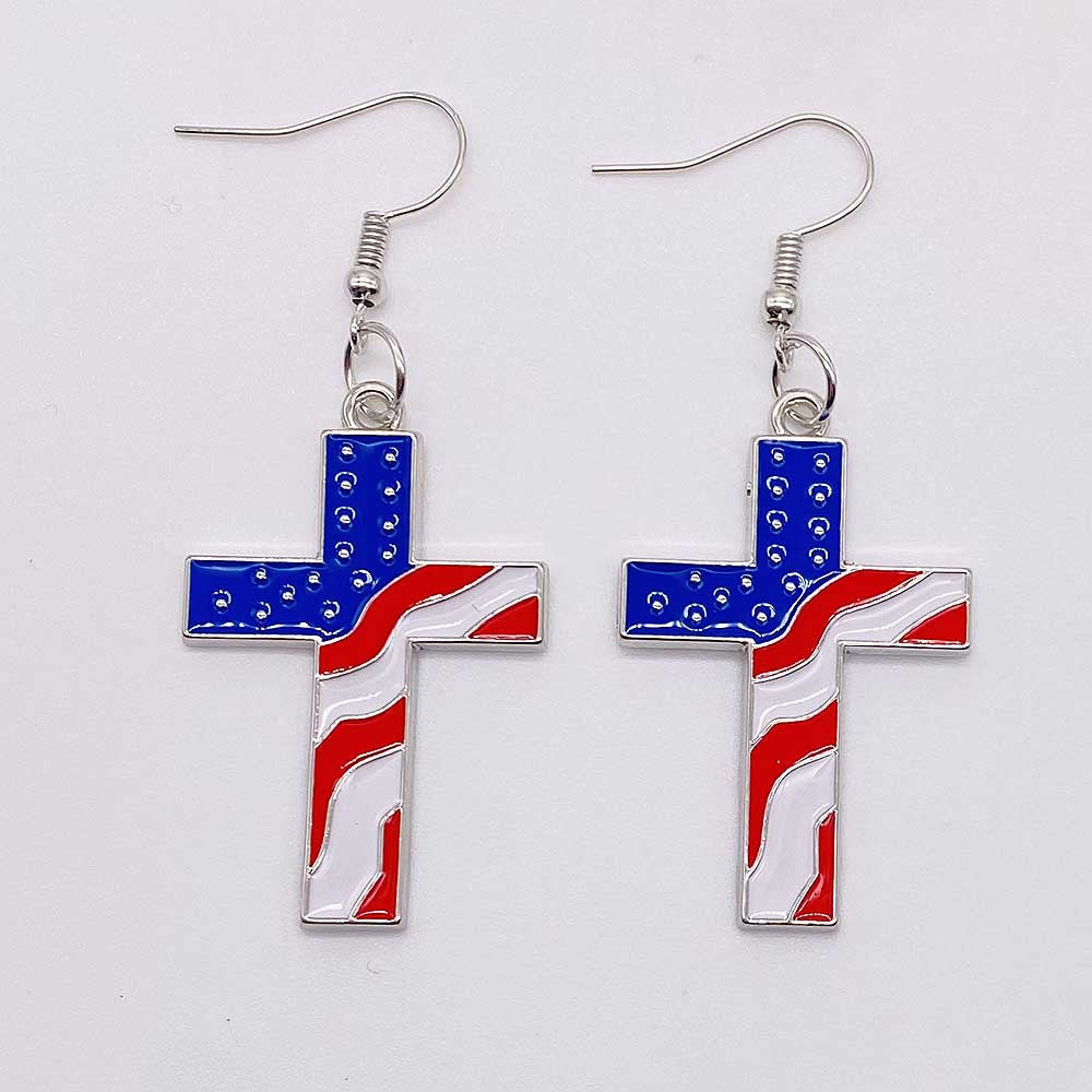 Wholesale American Independence Day Heart Pentagram Cross Earrings ACC-ES-CY011