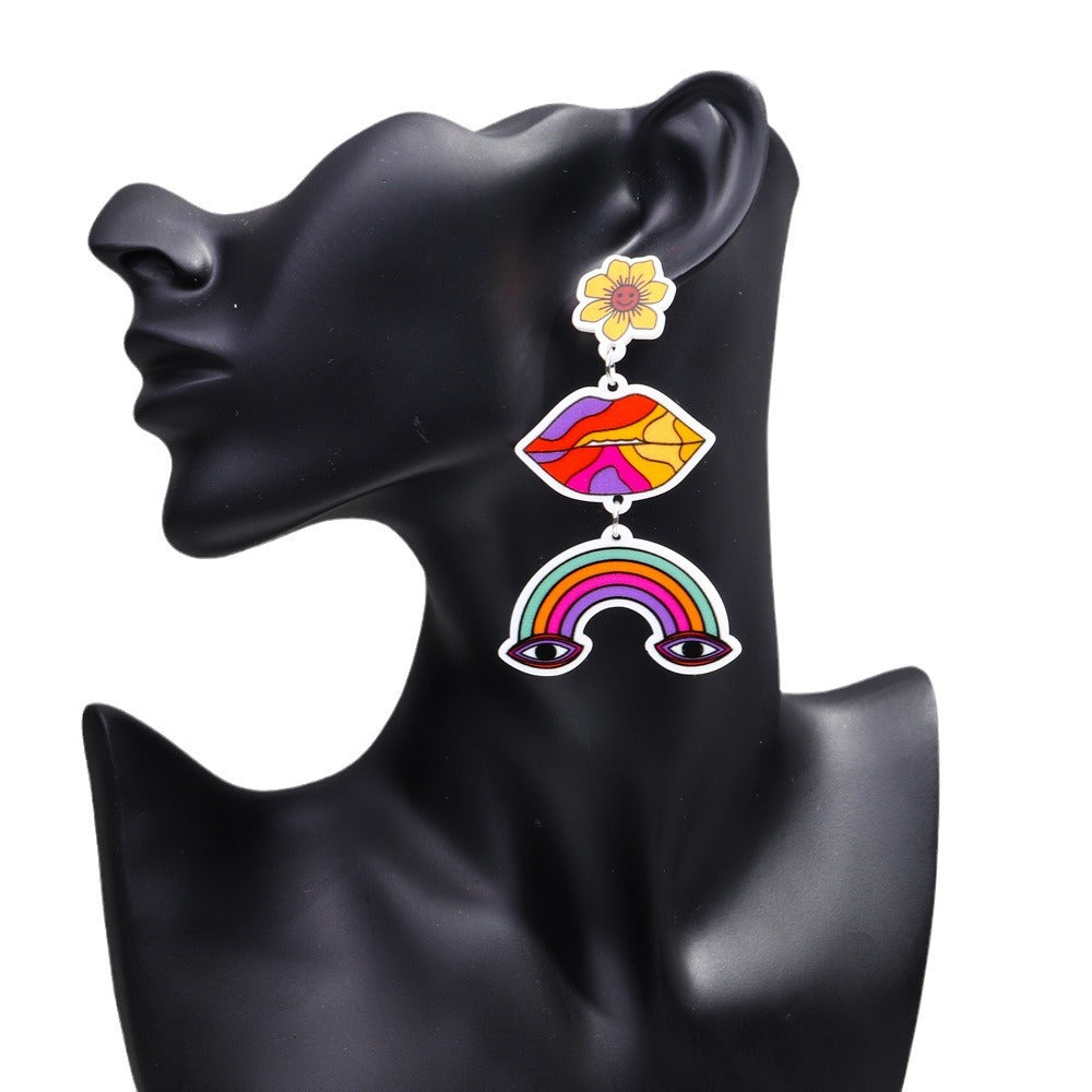 Wholesale Colorful Butterfly Sunflower Rainbow Acrylic Earrings ACC-ES-ChouD005