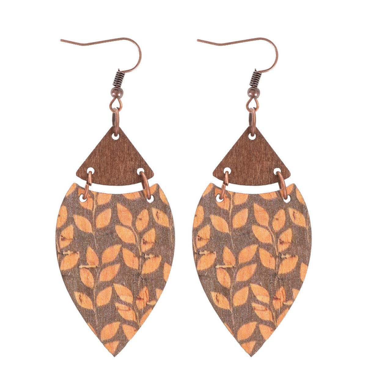 Wholesale  Retro Bohemian Leopard Leaves  Wood Pieces Earrings