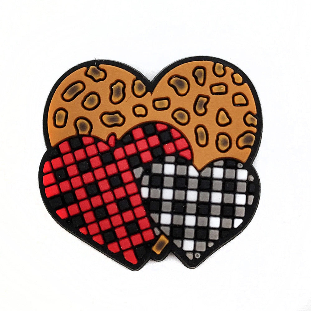 Wholesale 10pcs Leopard Print Coffee Cup Dog Claw Love PVC Soft Adhesive Hole Shoes Buckles ACC-SC-WanX002