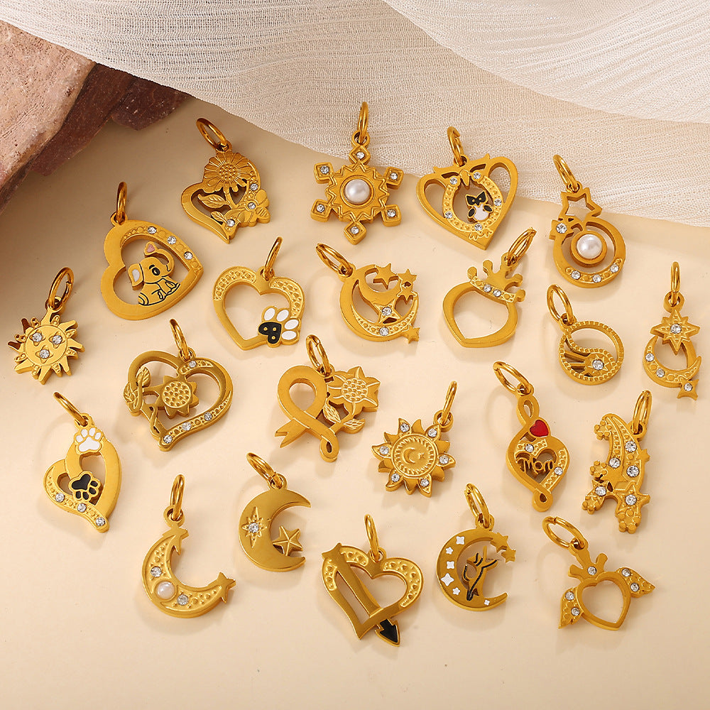 Wholesale Retro Elegant Style DIY Star and Moon Phase Diamond Charms for Jewelry