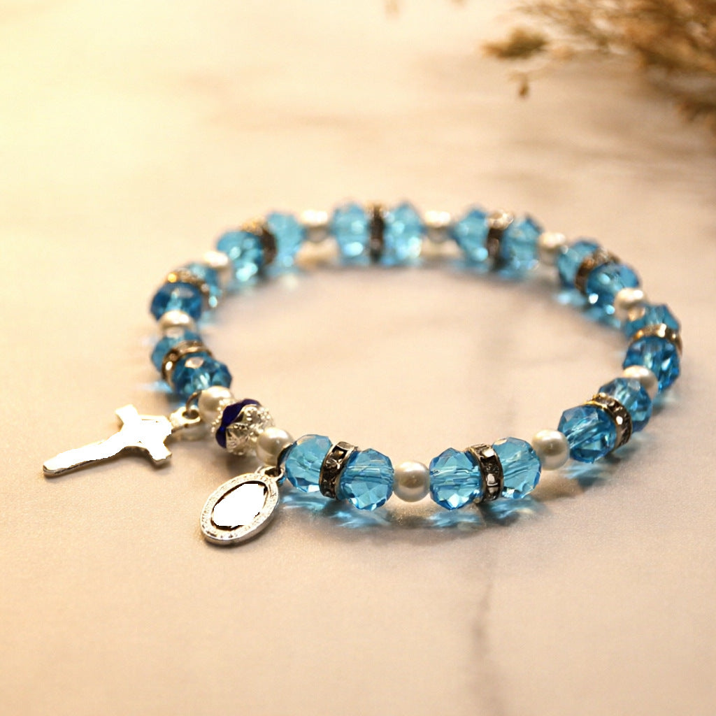 Wholesale Crystal Beaded Stretch Bracelet with Cross Charm Unisex Jewelry Accessory