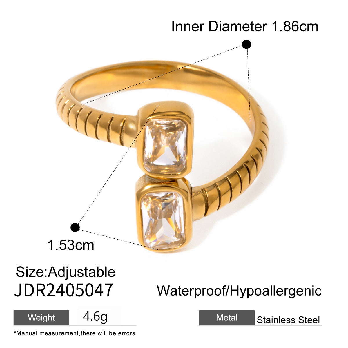 Wholesale 18k Gold Stainless Steel Zircon Opening Ring