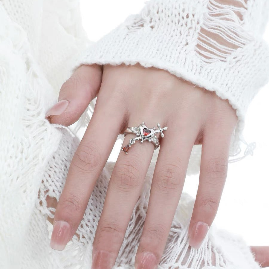 Wholesale  Cross Piercing Red Heart Open Ring