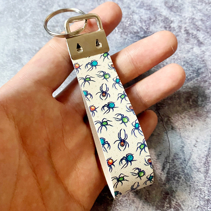 Wholesale  Leather Keychain Ghost Print,  Trendy Car Key Accessory for Resale Party Gift