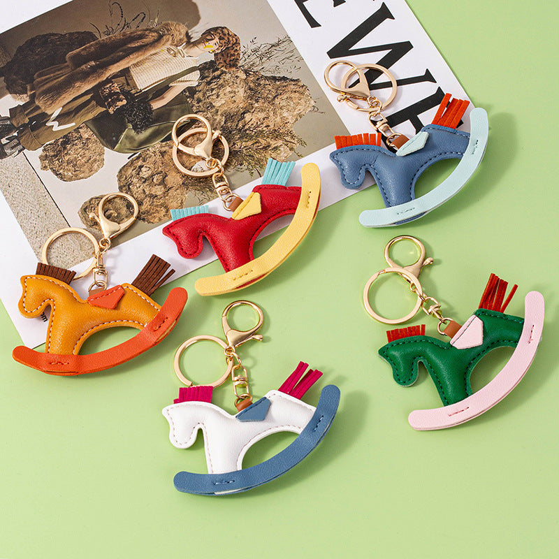 Wholesale Cute  Handmade Rocking Horse Leather Cotton Pendant Keychain