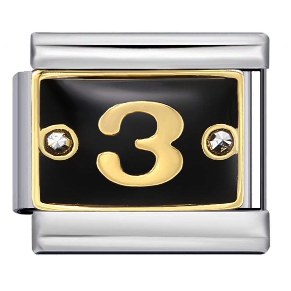 Wholesale Italian modular Black rhinestone numbers DIY bracelet