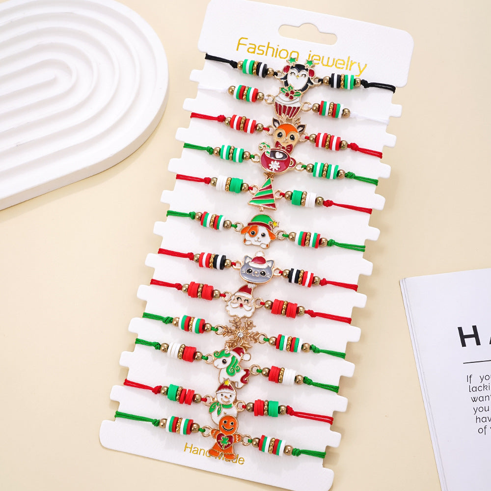 Wholesale Colorful polymer clay beaded cartoon animal pattern bracelet hand-woven adjustable size children' s jewelry