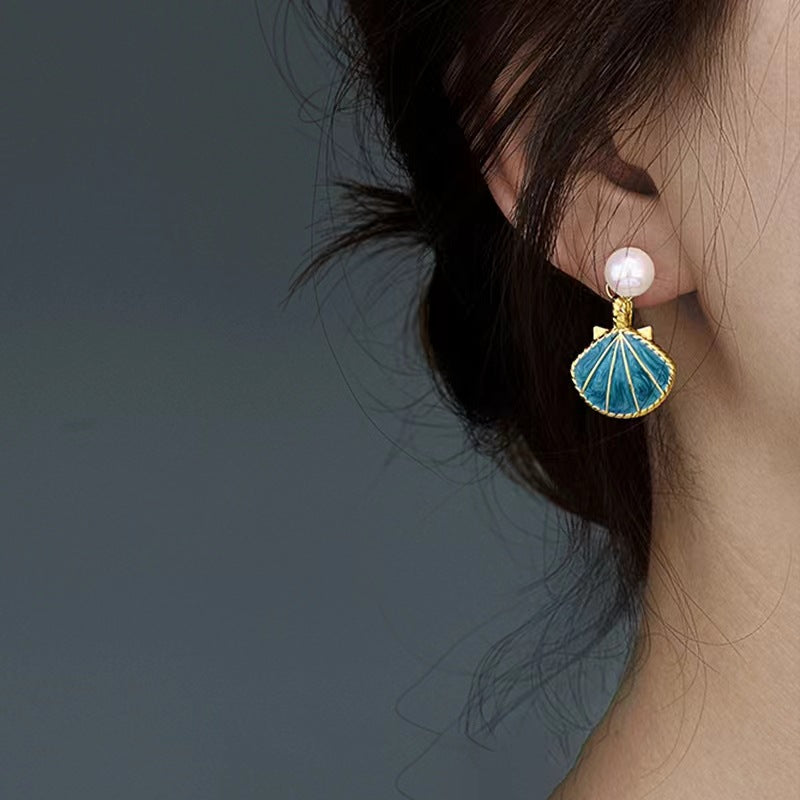 Wholesale Summer Blue Shell S925 Silver Needle Earrings ACC-ES-XiaoCheng002