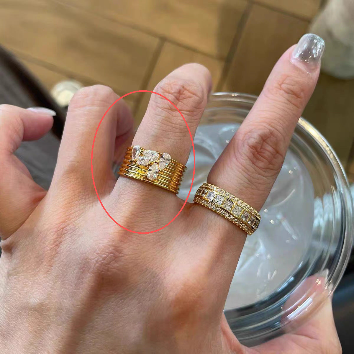 Wholesale Vintage Chic Stacked Row Ring For Women Copper Electroplated Everyday Wear Jewelry