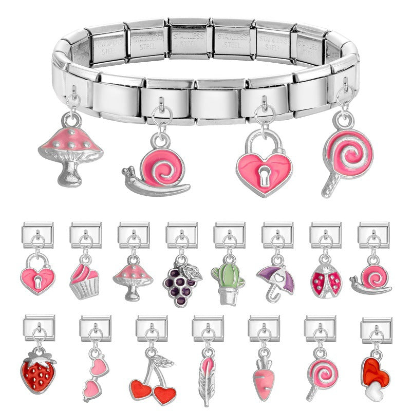 Wholesale  Italian Charm Bracelet 9mm DIY Pink Pendant Creative Stainless Steel Composable Bracelet