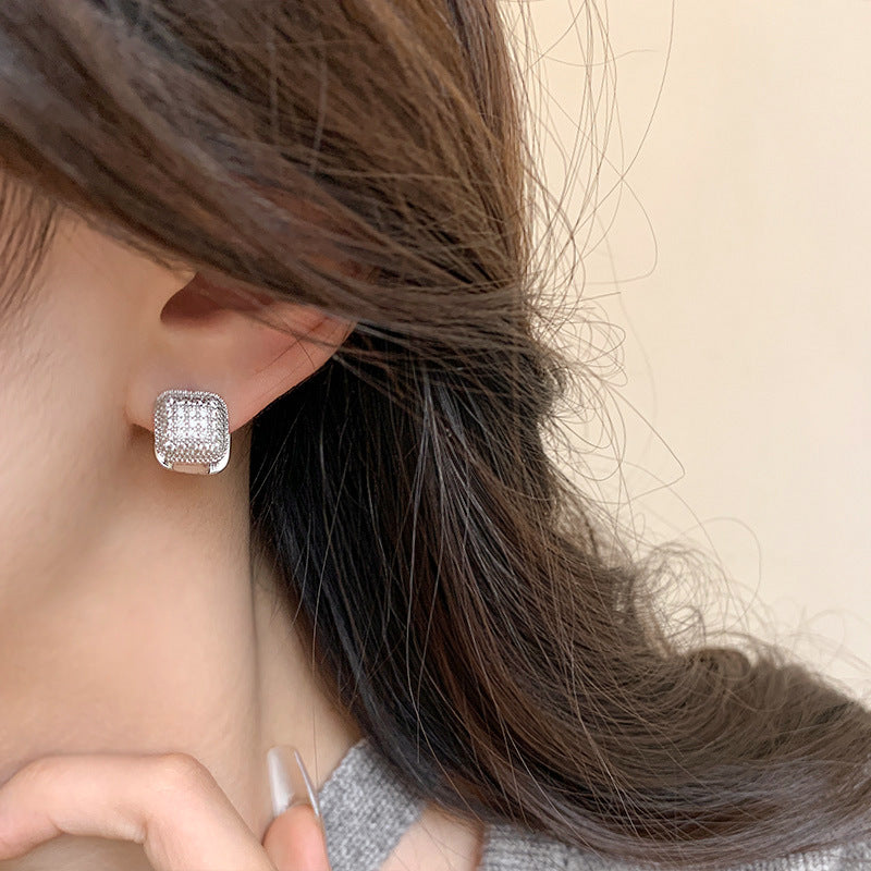 Wholesale Double-sided Square Pearl Zircon Earrings