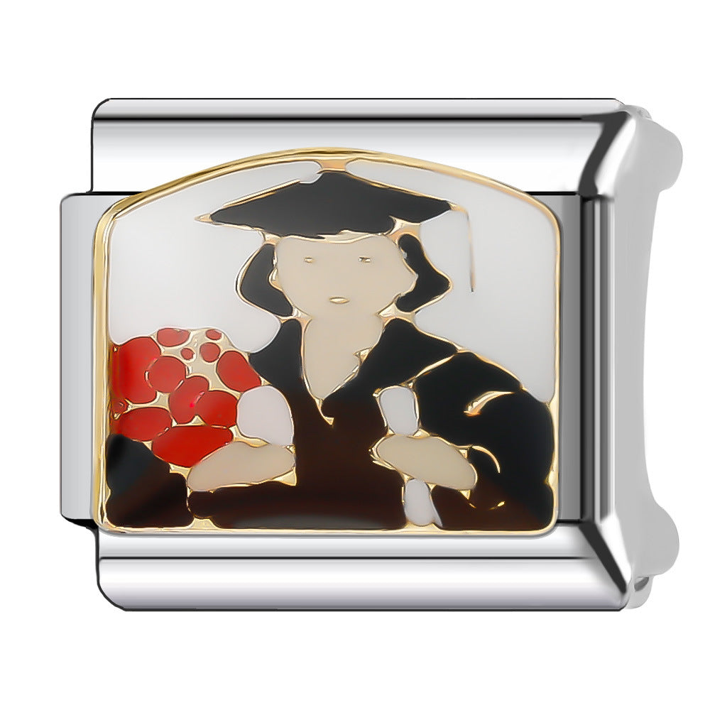 Wholesale Italian Charm Bracelet 9mm DIY Splicing Tutorial Student Series Stainless Steel Composable Bracelet