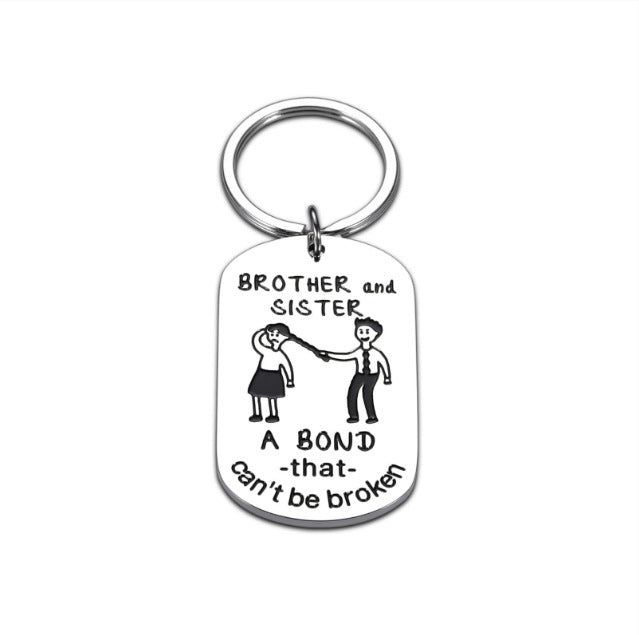 Wholesale Stainless Steel Funny Sibling Keychain Laser Engraved Dog Tag Style Everyday Gift Accessory