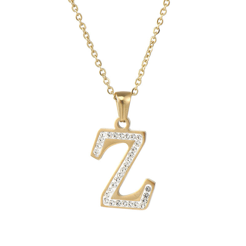 Wholesale  stainless steel diamond letter necklace