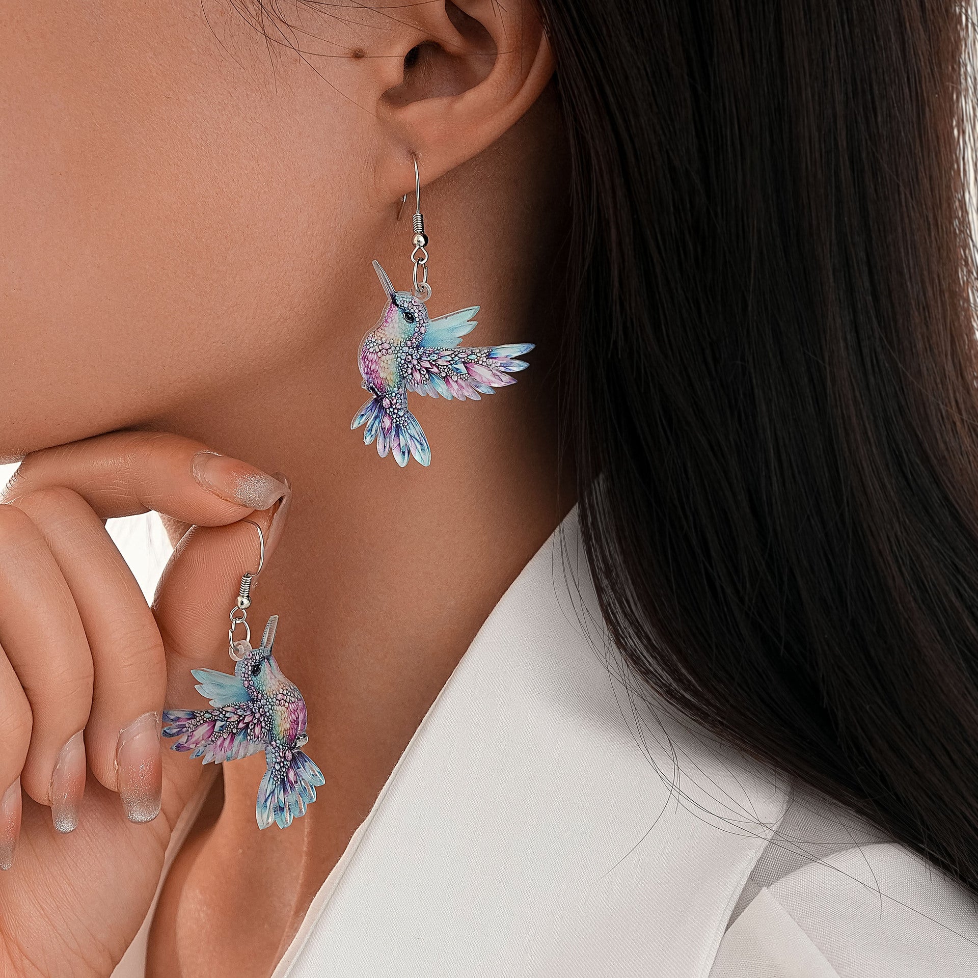 Wholesale Colorful hummingbird acrylic earrings