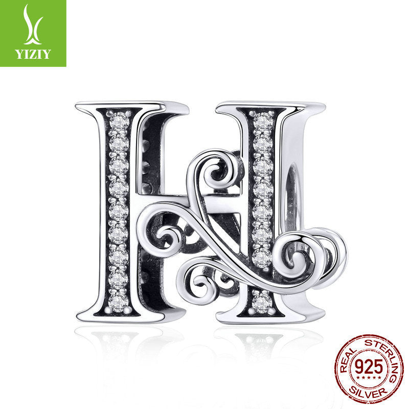 Wholesale 26 Letters DIY Beaded Bracelet Accessories Inlaid with Zircon Sterling Silver Beads Charms ACC-CHS-YinZhiyun001