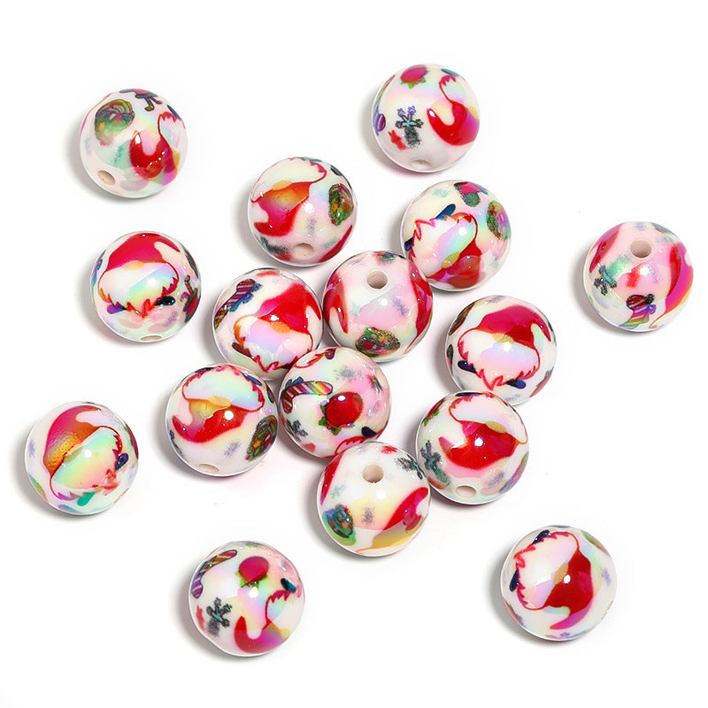 Wholesale 100pcs Santa Claus Printed Round Acrylic Beads DIY Bead Pen Accessories ACC-BDS-BLG079
