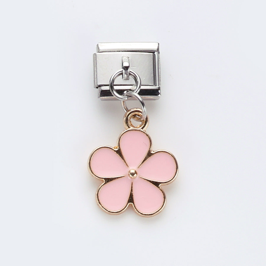 Wholesale 10pcs Italian Charm Bracelet 9mm DIY Splicing Potted Flower Pendant Stainless Steel Composable Bracelet