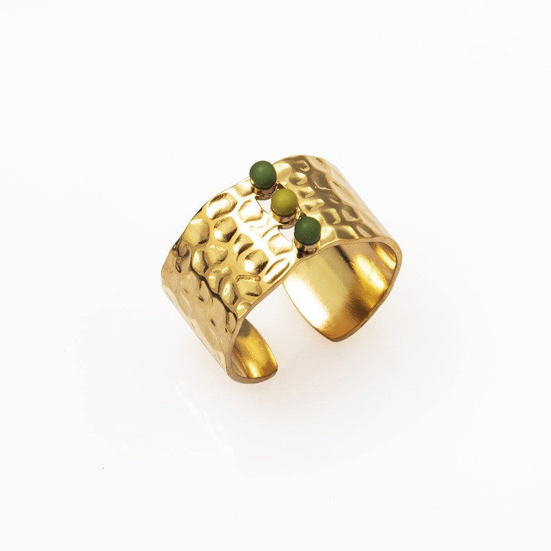 Wholesale natural stone titanium steel ring non-fading retro gold open ring