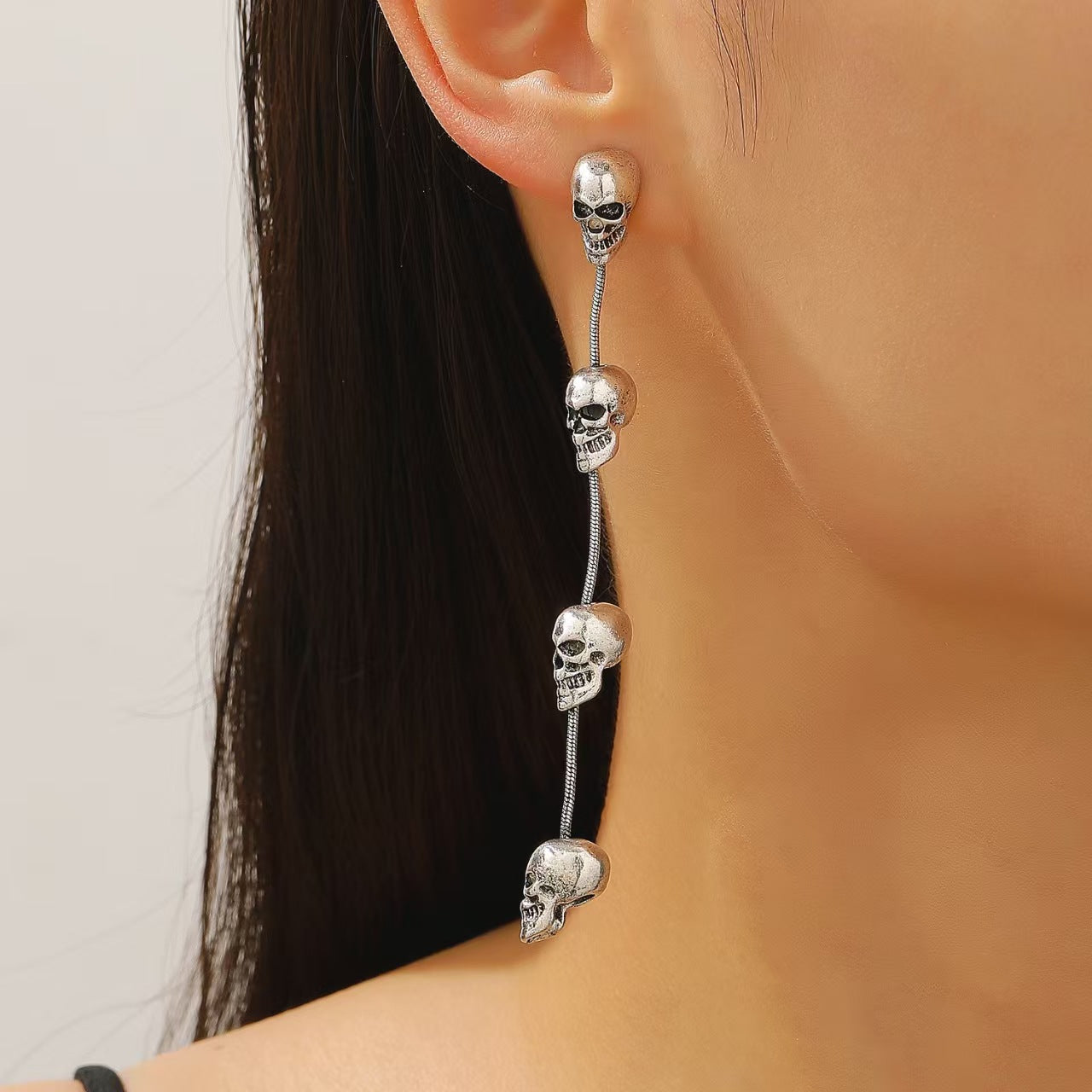 Wholesale Dark Gothic  Skull Long Tassel Earrings Fashion Accessory Gift for Women