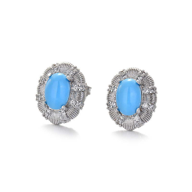 Wholesale Geometric Blue Turquoise Earrings for Women,  Copper Electroplate,  Stylish Jewelry Accessory