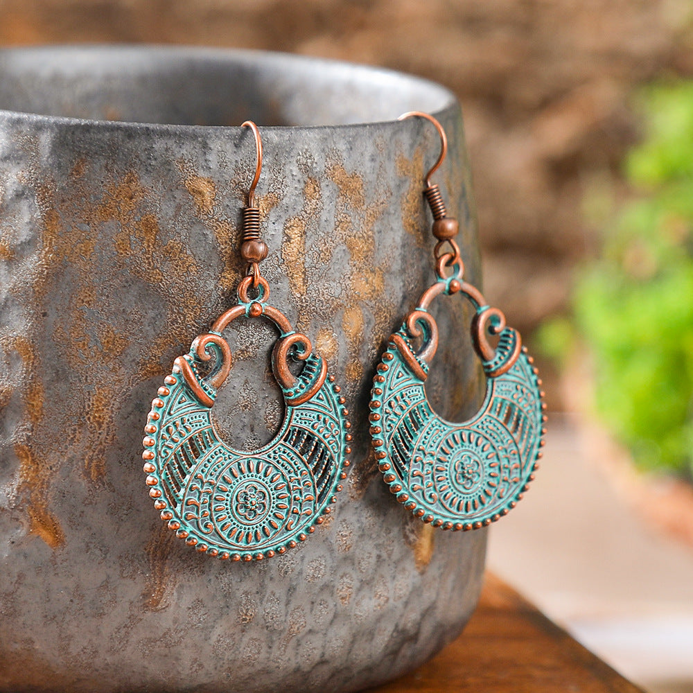 Wholesale Retro Ethnic Earrings Set Alloy Geometric Turquoise Tassel Trendy Party Accessory Gift