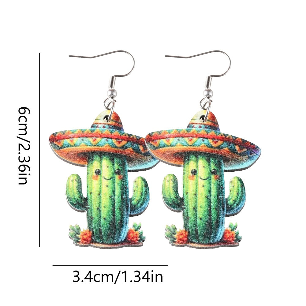 Wholesale Mexico Fifth Festival of the Dead Straw Hat Funny Cactus Pendant Earrings