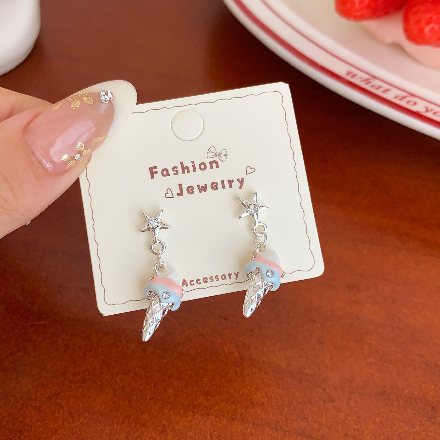 Wholesale Fun bread ice cream fruit dessert earrings silver needle sweet exquisite bow earrings