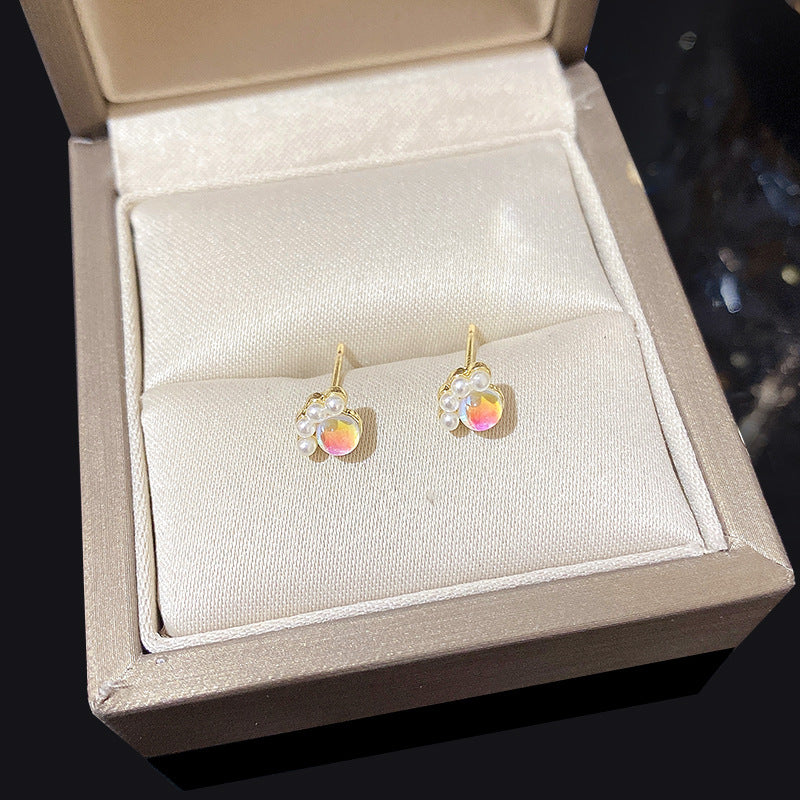 Wholesale S925 Silver Needle Small Moonstone Pearl Earrings