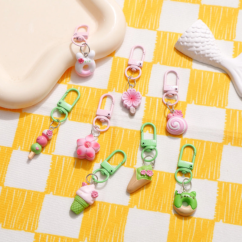 Wholesale Resin Cherry Blossom Macaron Keychain Bag Charm Decorative Accessory Gift