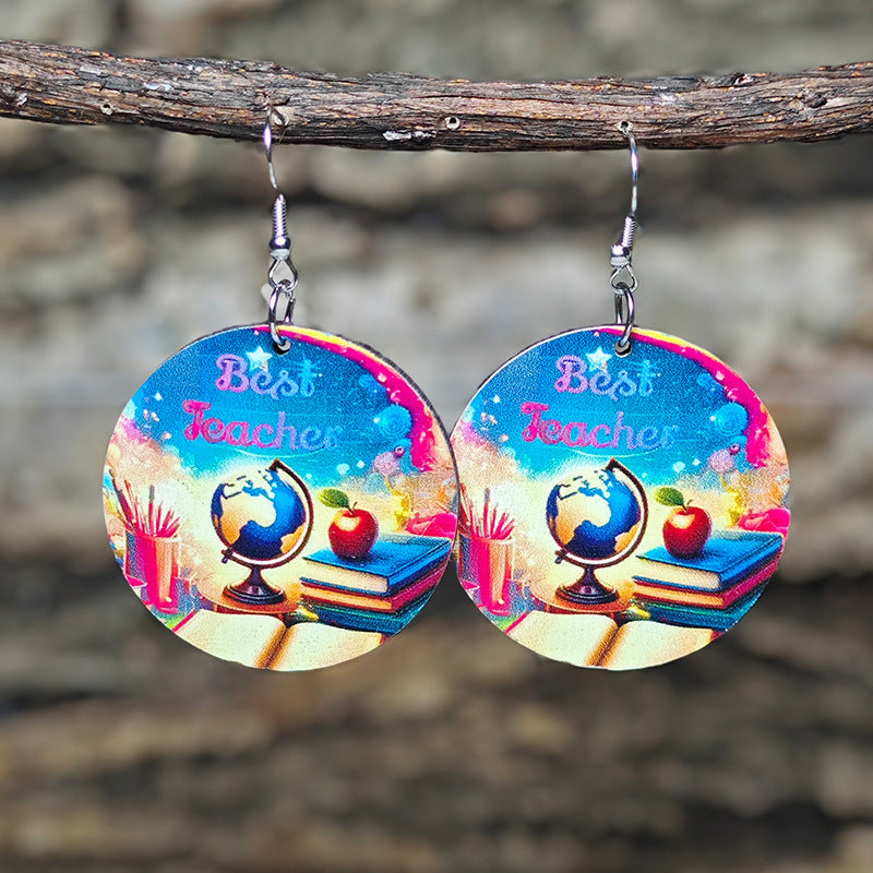 Wholesale  College Style Earrings Globe Apple Pencil Drop Earrings