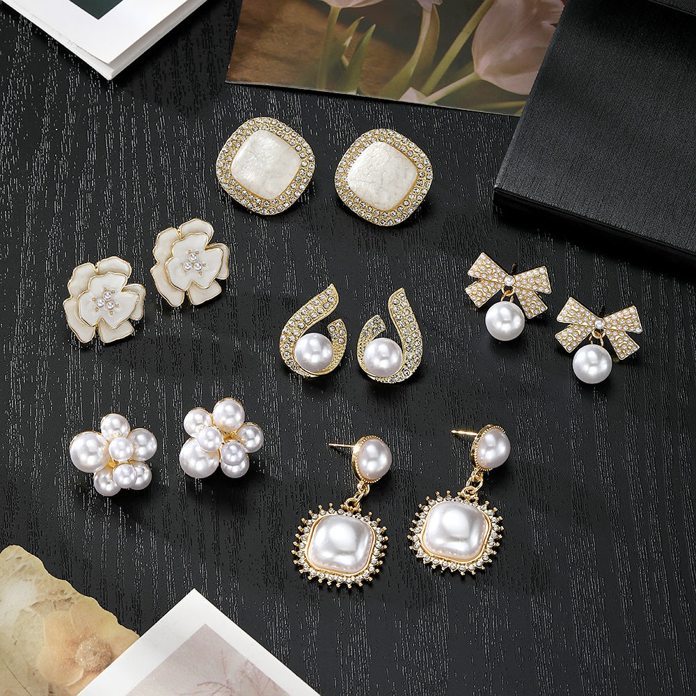 Wholesale Mixed Material Electroplated Pearl Earrings 6 Pair Set French Vintage Baroque Women S Fashion Jewelry