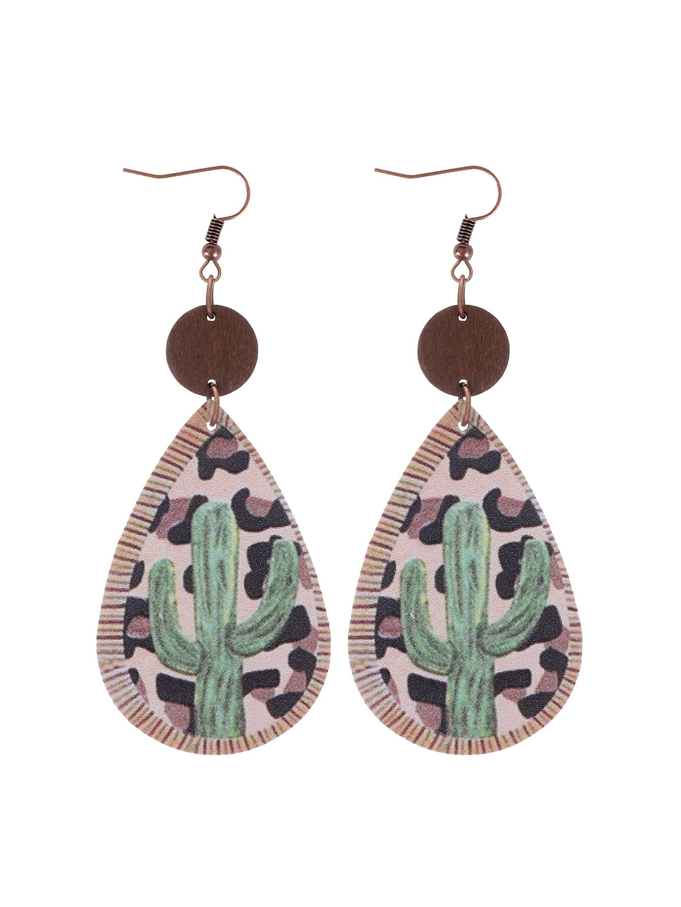 Wholesale  Irregular Graphic Cactus Pattern Leather Earrings