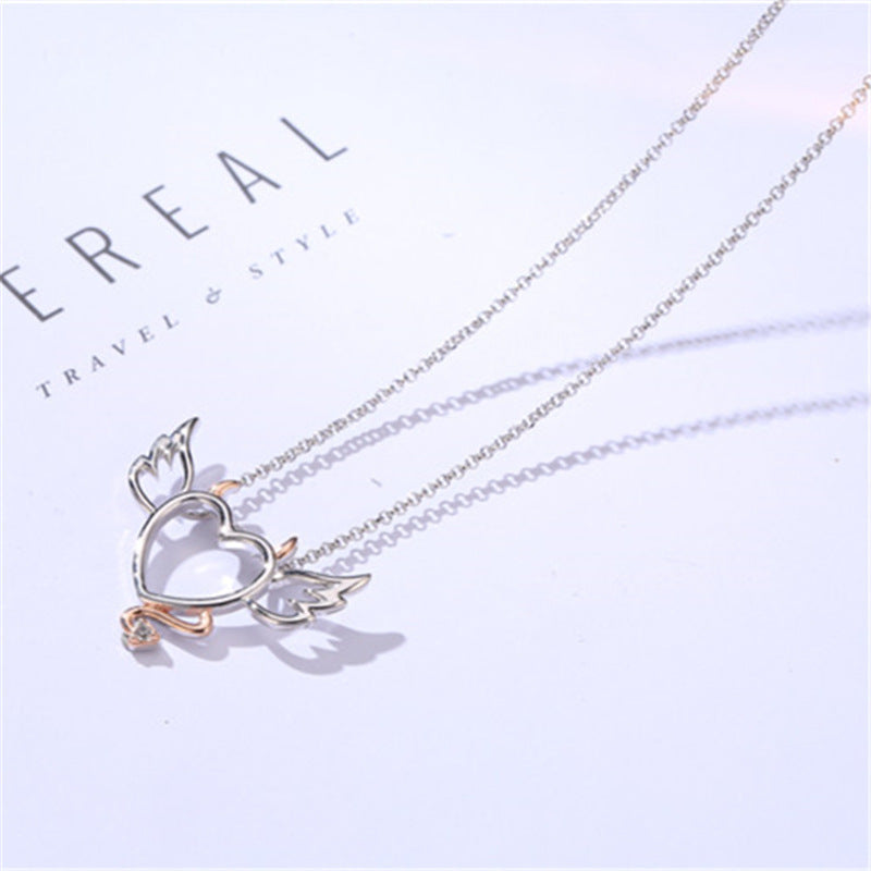 Wholesale  Valentine's Day Heart-shaped Devil Angel Pendant Simple Two-tone Love  Collarbone Necklace